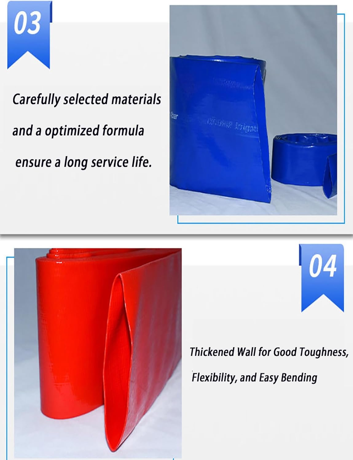 Heavy-Duty PVC Coated Flexible Water Hose, High Pressure, Abrasion Resistant for Agricultural Irrigation, Landscaping & Industrial Use(Blue,ID 15.2 Centimeter)