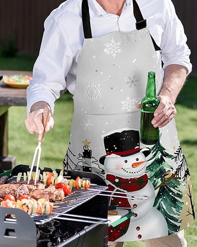 Miniatura 5 de Delantal de muñeco de nieve de Navidad para mujer con bolsillos, delantal de cocina de lona impermeable para pintarestilistatécnico de uñasartes y