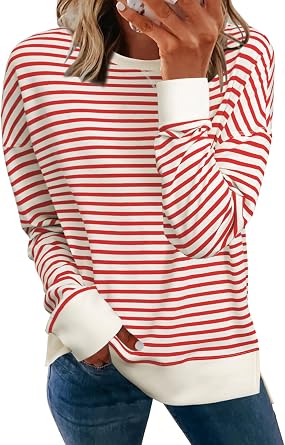 Simplee Womens Oversized Striped Sweatshirt Casual Long Sleeve Crewneck Loose Trendy Pullover Tops Fashion Clothes 2026