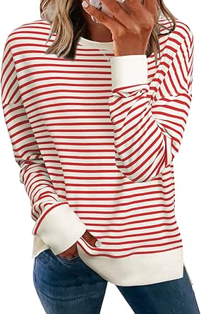 Simplee Women's Oversized Striped Crewneck Sweatshirt