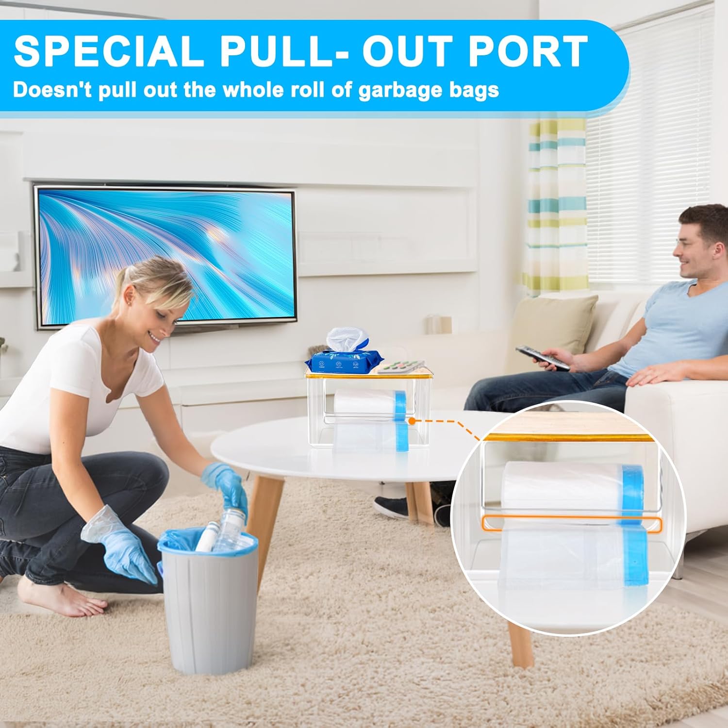 Riian Trash Bags Dispenser, Trash Bag Holder, Stackable Garbage Bag Holder with Bamboo Lid, Acrylic Storage Container for Under Sink, Laundry Room Organization and Storage (1 Pack) - Image 3