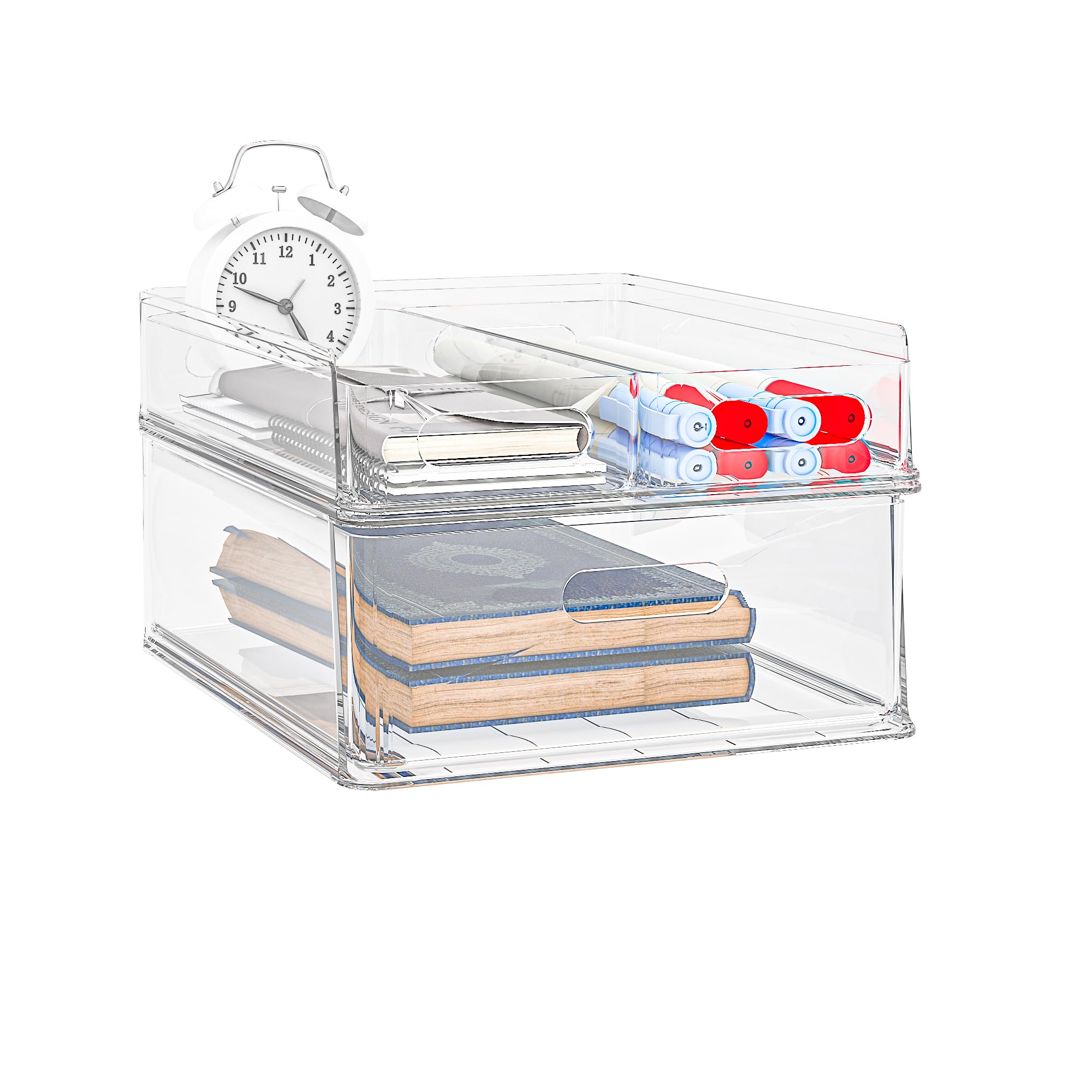MineSign 2 Pack Desk Organizer with Drawers Stackable Paper Letter Tray for Office Organization Multi-functional Plastic Storage Box for Office Supplies Makeup Jewelry Beauty Accessories