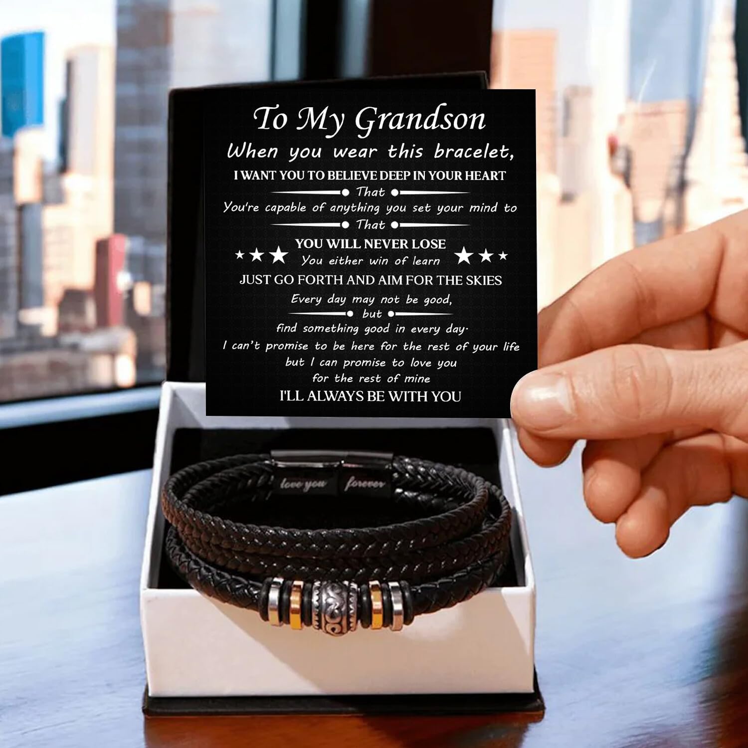 To My Grandson Bracelet From Grandma/grandpa With Message Card And Gift Box, Sentimental Gifts For Grandkid, Bracelets For Boy, Graduation, Christmas, Birthday Gifts For Grandson From Grandparents - Image 3