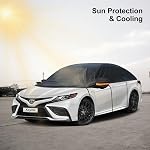 Kayme Half Car Cover, Windshield Cover for Ice and Snow Top with Reflective Straps, Roof Cover Waterproof All Weather Dust, Sun Protection. Front Rear Window Cover Fit Sedan. 3L (UP to 127'')