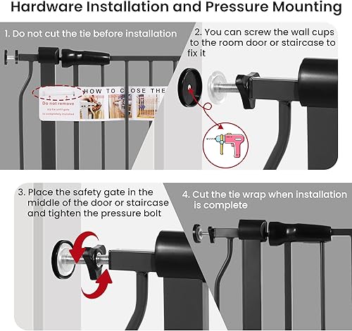 Miniatura 3 de ELEVON Puerta de bebé para puertas de escaleras, puerta de seguridad para mascotas con funciones de cierre automáticomantenimiento, se adapta a