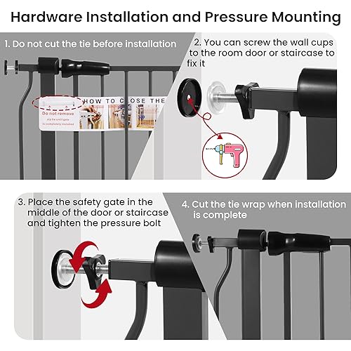 Miniatura 3 de ELEVON Puerta de bebé para puertas de escaleras, puerta de seguridad para mascotas con funciones de cierre automático/mantenimiento, se adapta a