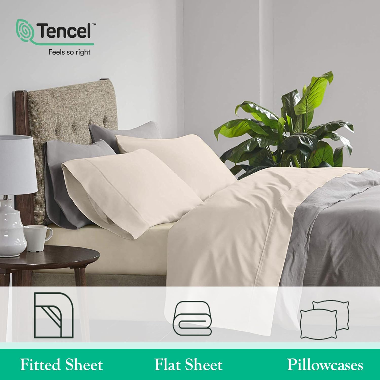 Tencel Split King Sheets Sets For Adjustable Bed - Certified 100% Tencel Lyocell Sheets - 5 Piece Split King Sheets for adjustable Beds Tencel - Cooling - Supersoft - Moisture Wicking (Ivory)