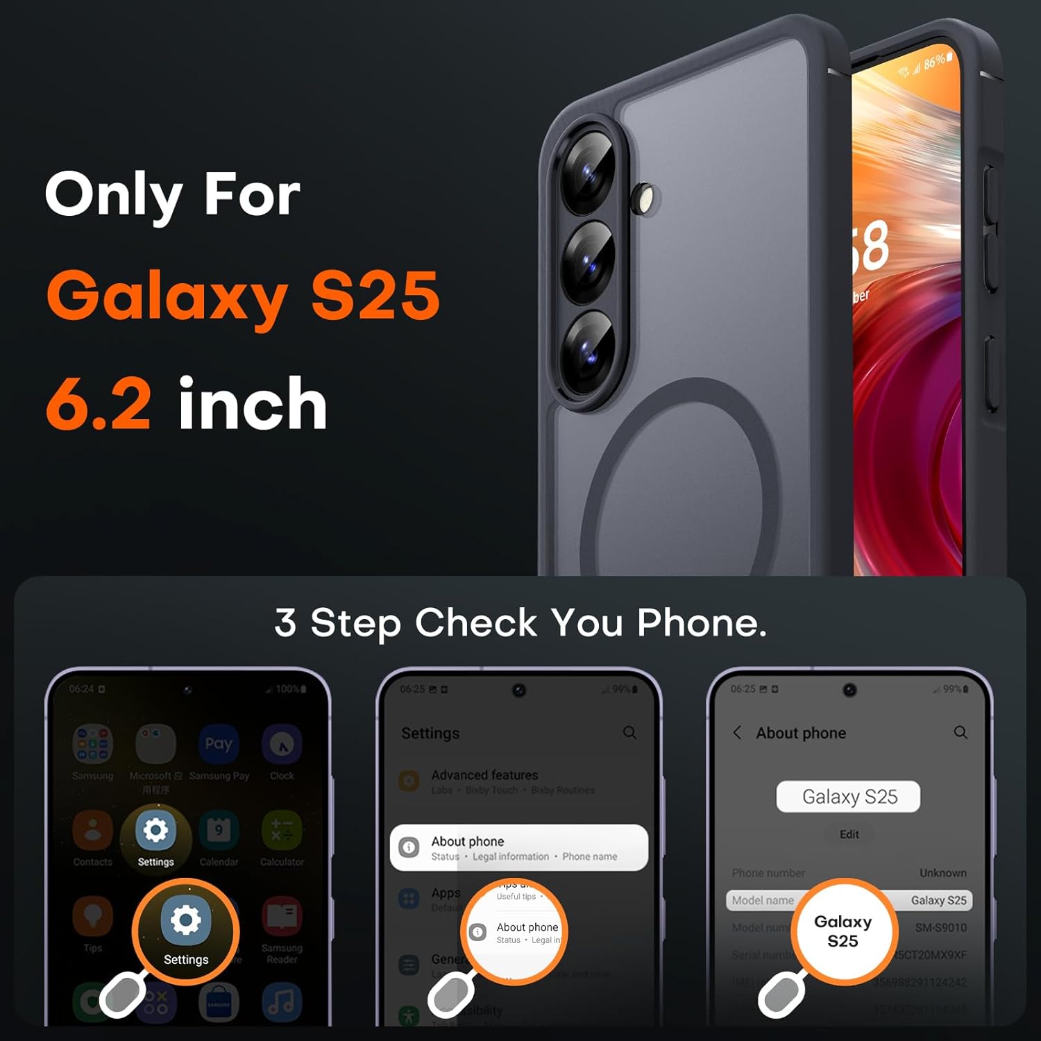 TOCOL for Samsung Galaxy S25 Case Magnetic, Upgraded [Full Camera Protection][Military Drop Protection] Matte Back Cover for S25, Black - Image 2