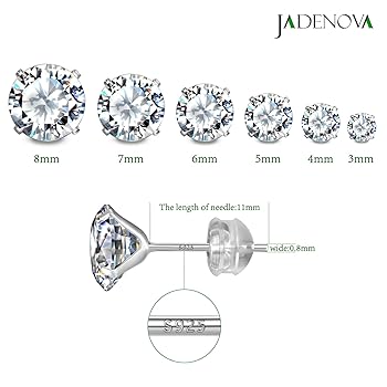 Amazon.com: JADENOVA 925 Sterling Silver Cubic Zirconia Stud