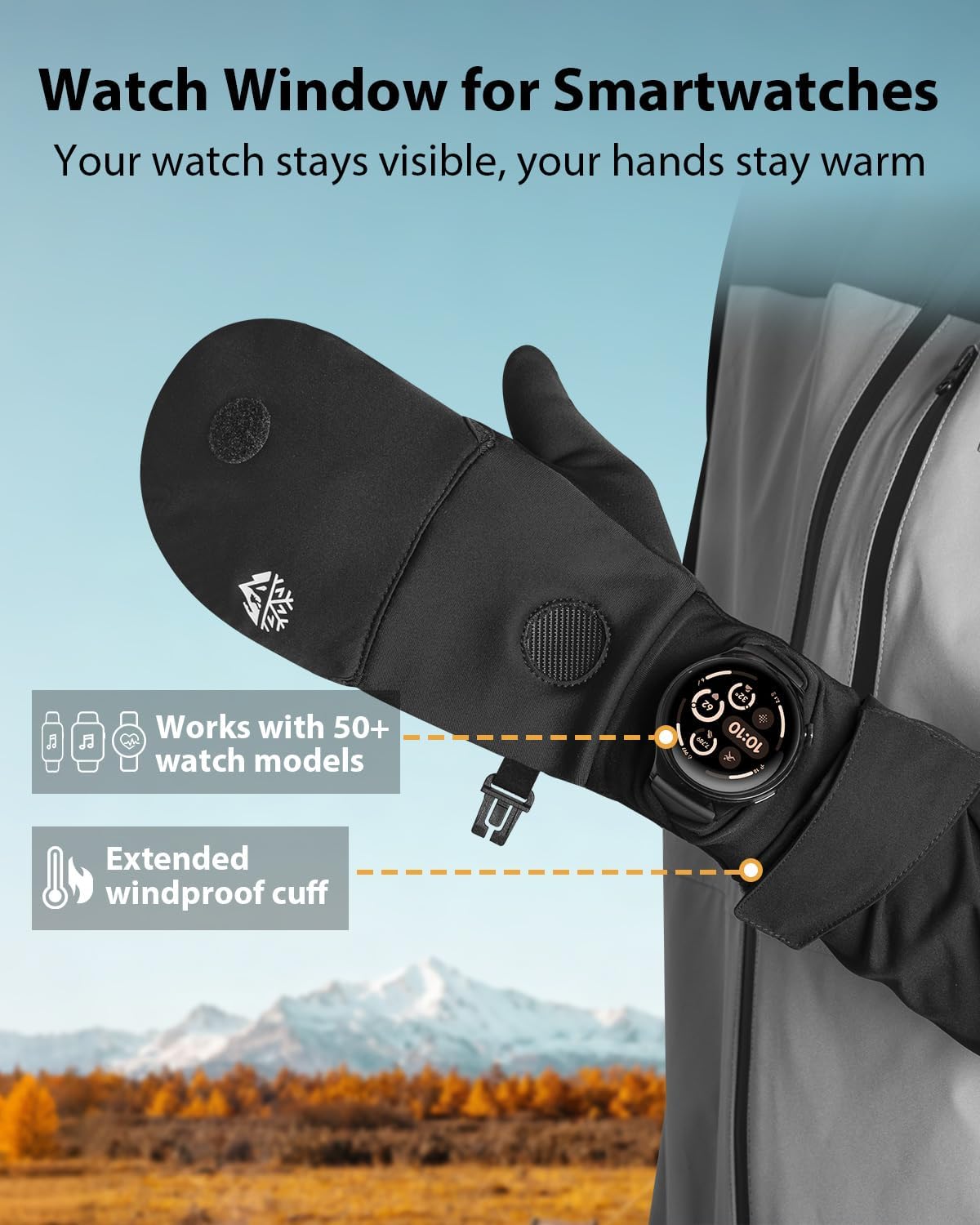 RIGWARL Winter Running Gloves Men Women Cold Weather, Touchscreen Convertible Mittens Warm Thermal Gloves with Watch Window - Image 4