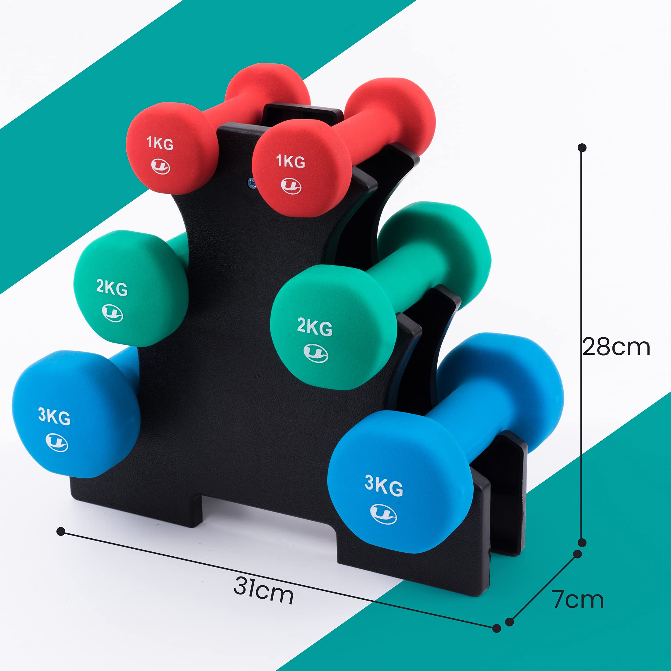 Ultrasport Hantel Set 6-teilig - 3 Gewichte In Neonfarben Mit Rutschfester Beschichtung