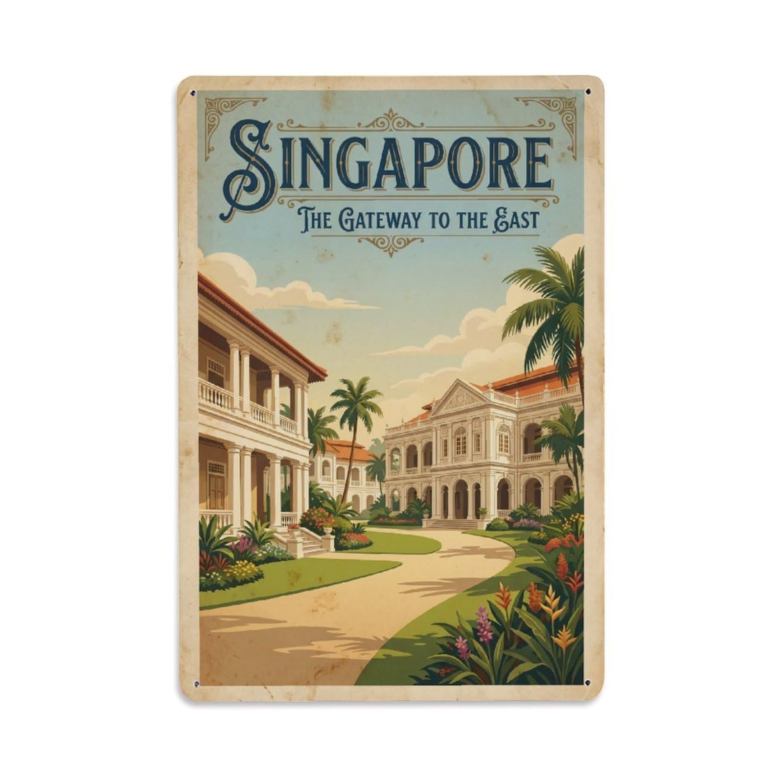 Huiyhb 8X12inch(20X30cm) Vintage Travel Singapore Colonial Metal Tin Sign