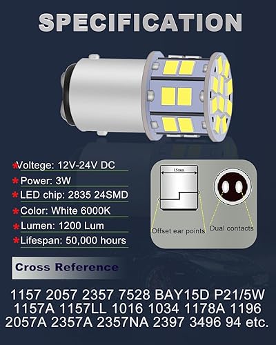 Miniatura 2 de 1157 - Bombilla LED blanca superbrillante 2057 2357 7528 BAY15D para luces de marcha atrás de respaldo, luces traseras de freno, luces de Blanco
