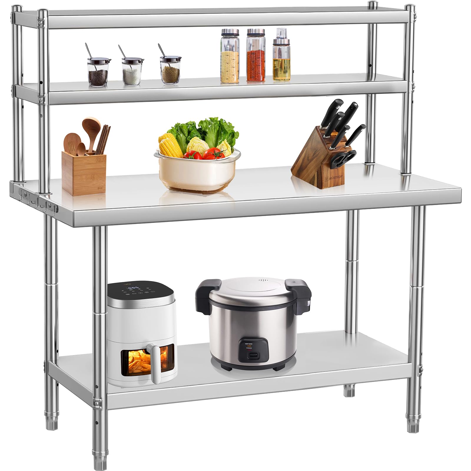 Garvee Stainless Steel Workstation, NSF Certified Stainless Steel Work Table 91.5 x 61cm, Commercial Prep Bench with Adjustable Overshelf & Undershelf for Kitchen, Restaurant & Pizza Oven