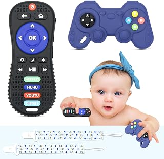 Meetory Baby Toy Remote,2 Pack Teething Toys for Babies,Silicone Toddler Toys, TV Remote Teether for Baby, TV Game Remote Control Shape Silicone Sensory Teethers,for Babies 6-18 Months,BPA Free