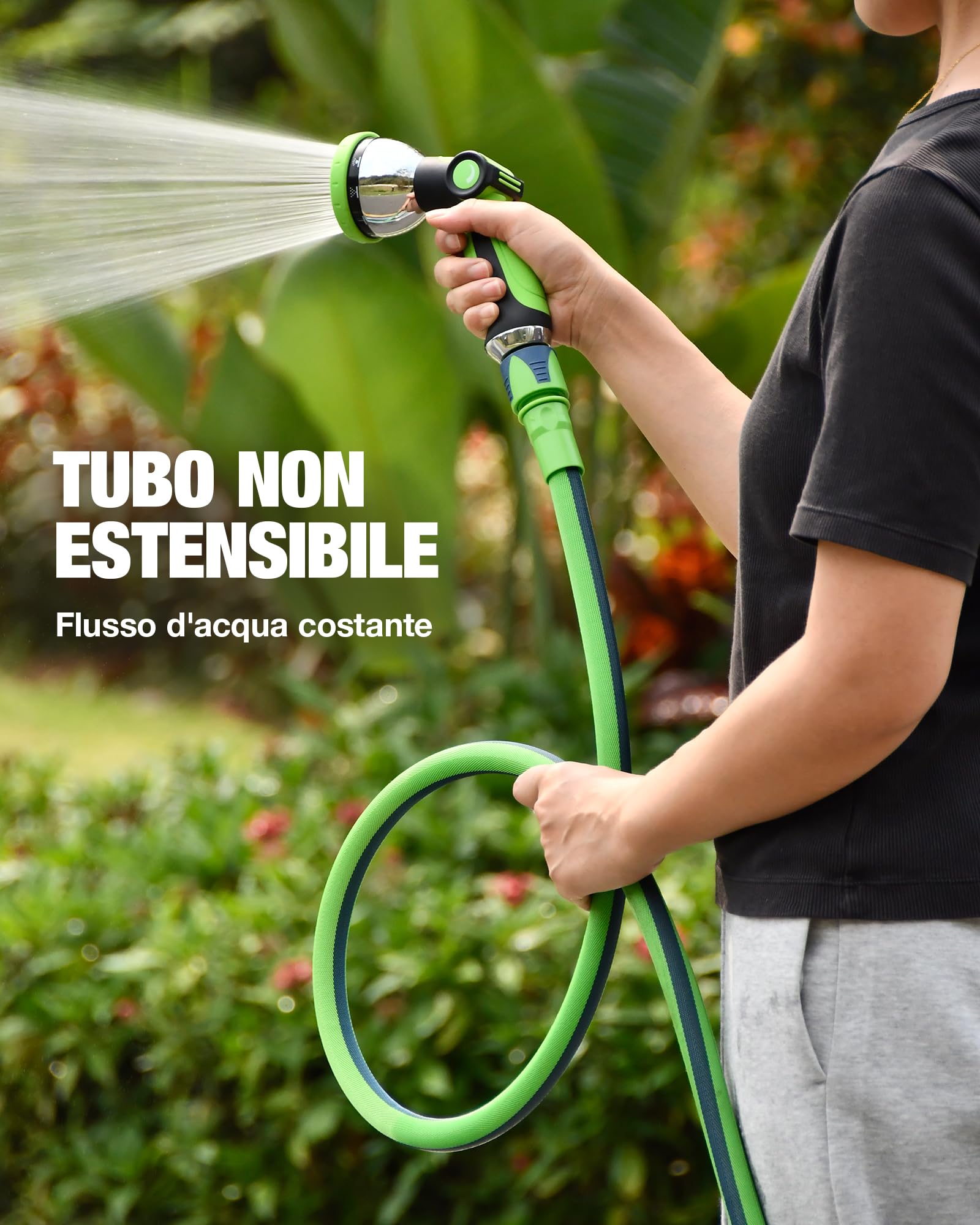RAINPOINT Tubo da Giardino Flessibile 30m, Tubo Acqua Leggero in TPE, Tessuto Oxford 800D, 30 Bar, Pistola 10 Funzioni, Raccordi 1/2" e 3/4"