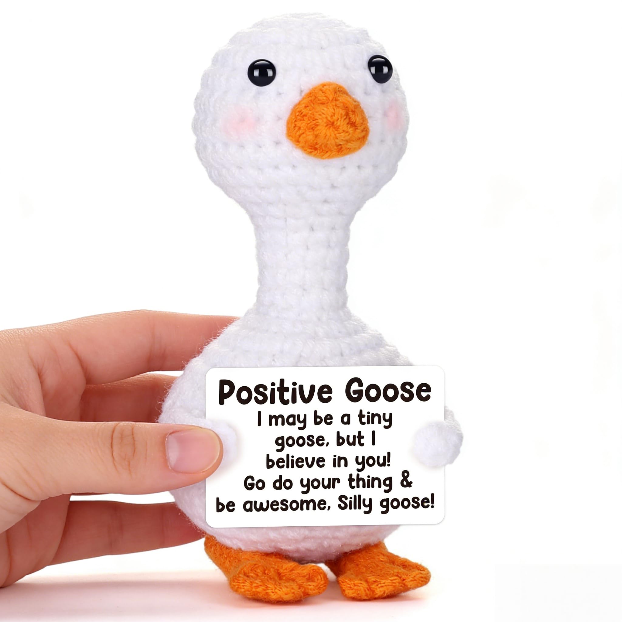 VIOFLUENT Handmade Positive Crochet Goose Plush – Emotional Support Mini Gift, Cute Crochet Animal Decor for Friends, Graduation or Birthday Cheer Up Gifts