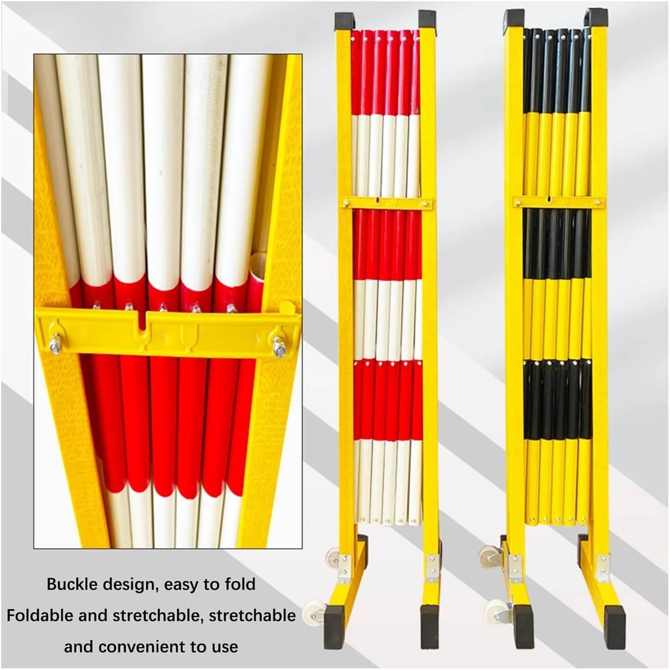 Adjustable Expandable Metal Barricade on Casters for Traffic Control & Construction - 16.4ft Heavy-Duty Portable Fence for Maintenance & Crowd Management