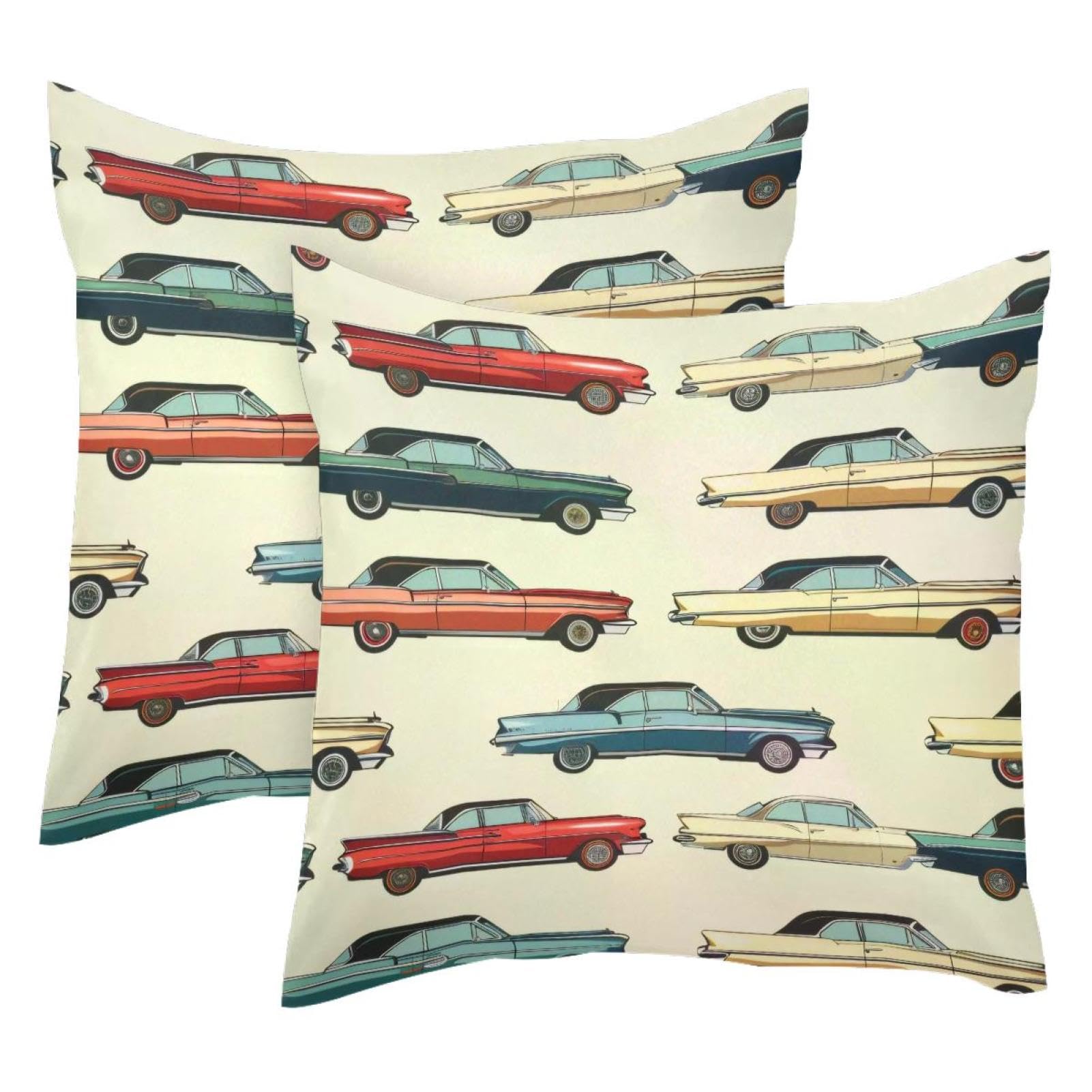 Housse de coussin velours 50x50 cm motif voiture rétro colorée