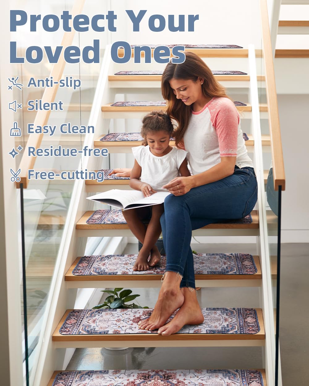OJIA Non-Slip Stair Treads - 15 PCS, 8"x30", Rubber Backing For Wood Steps, Gray