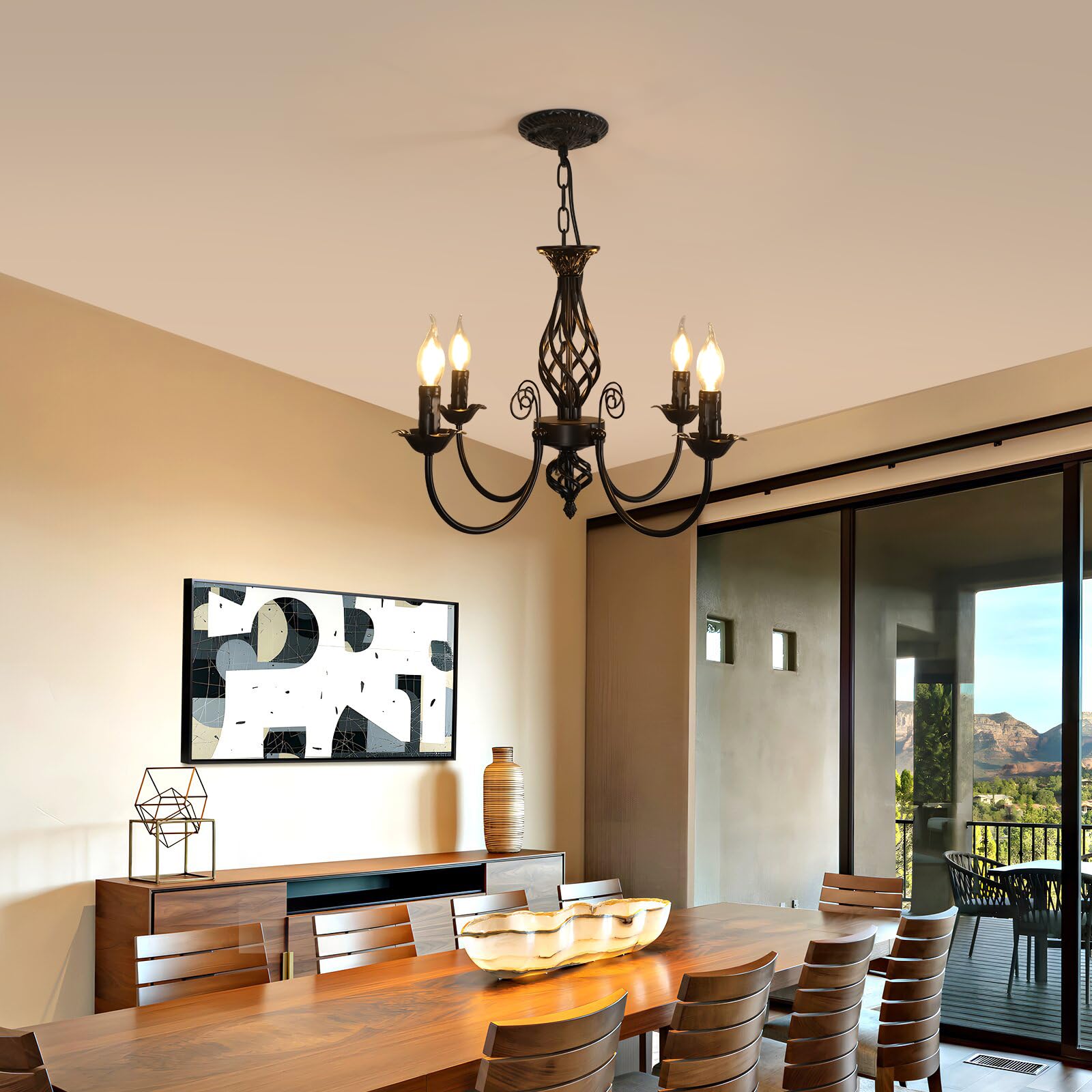 Comely Lampara araña Negro, 4 Luces E14 Lampara Colgante Techo Candelabro | Ajustable Lámpara de Techo Rusticas para Cocina, Comedor, Sala de Estar