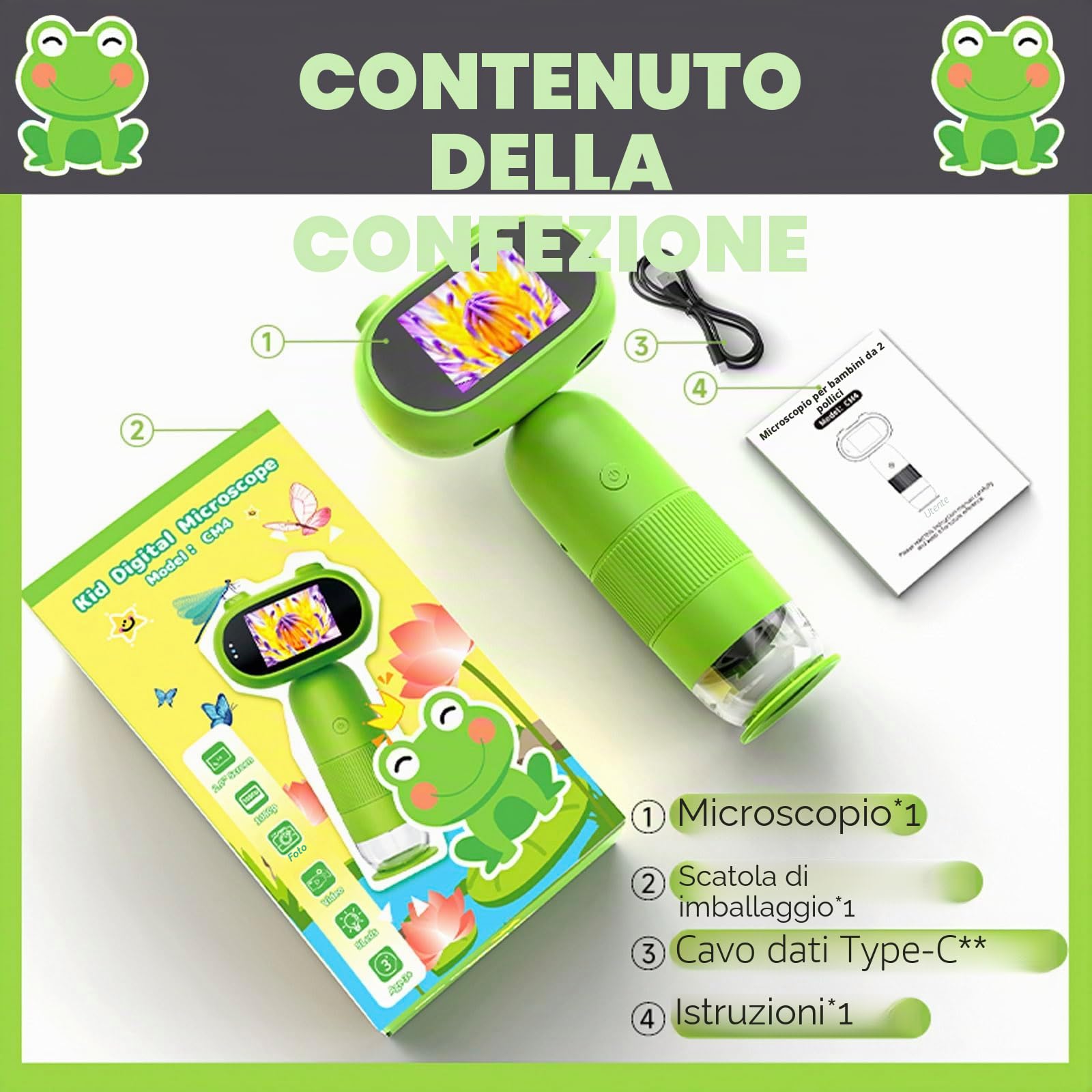 Microscopio Digitale 1000X Professionale per Studenti e Appassionati, Schermo IPS 2.0", 8 LED Regolabili, Strumento Scientifico per Macro-Fotografia (Verde)