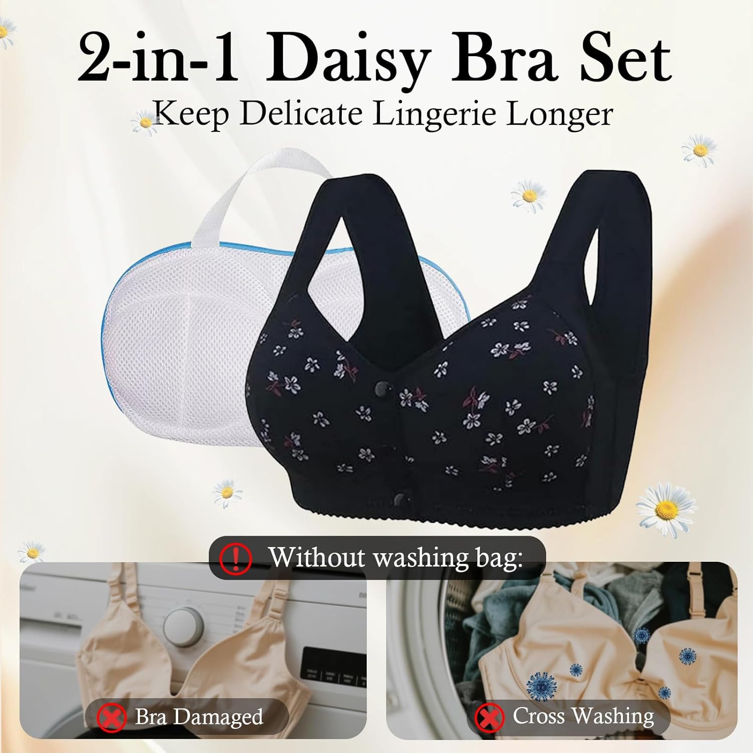 Generic Daisy Bras for Women - No Underwire, Full Support, Front Closure, 2025 Daisy Bra with Extra Laundry Bag - Image 2