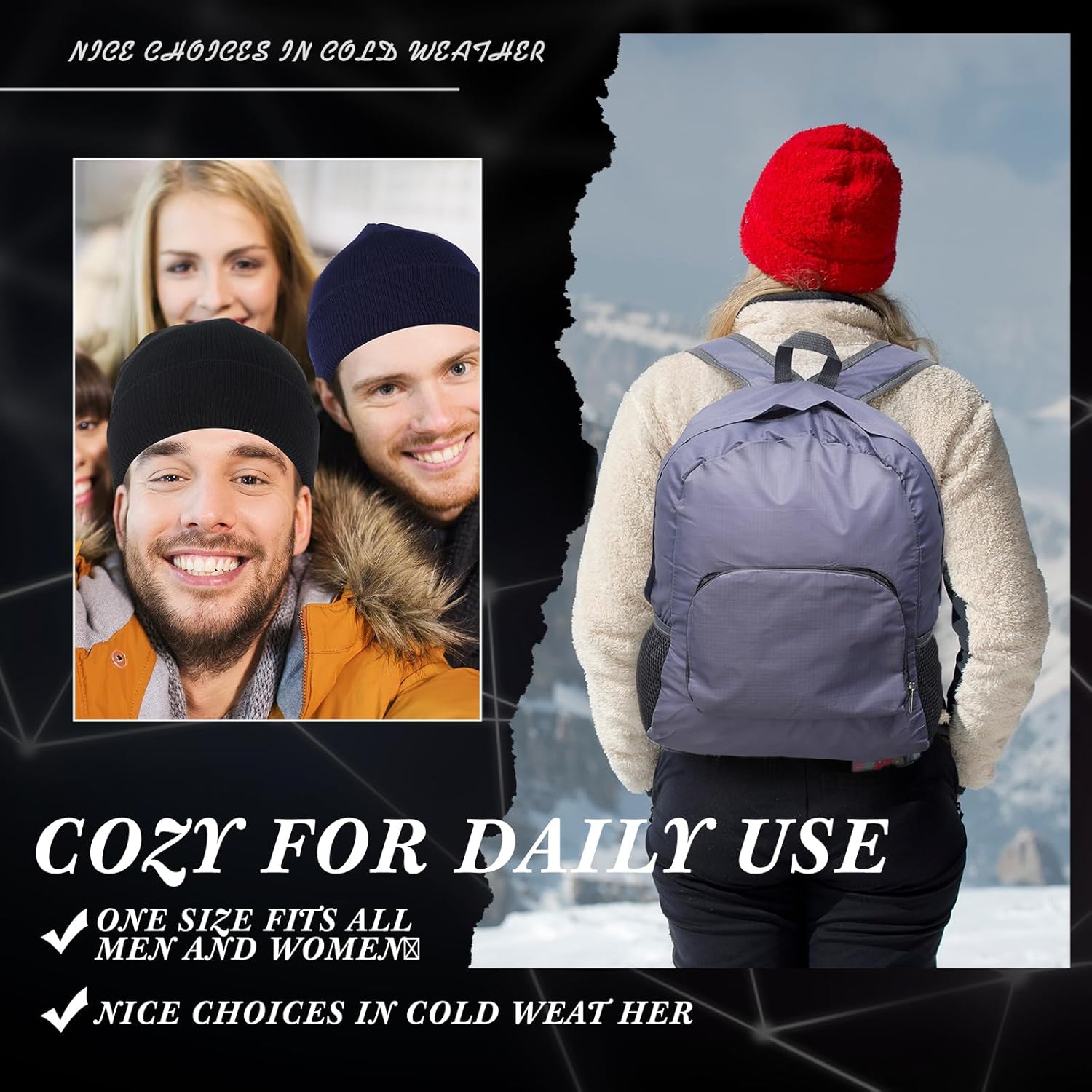 Suhine 72 Pack Homeless Supplies Bulk:winter Gloves Beanies Backpack Neck Warmers Set Knit Beanie Gloves for Adults Homeless Shelters Supplies - Image 5