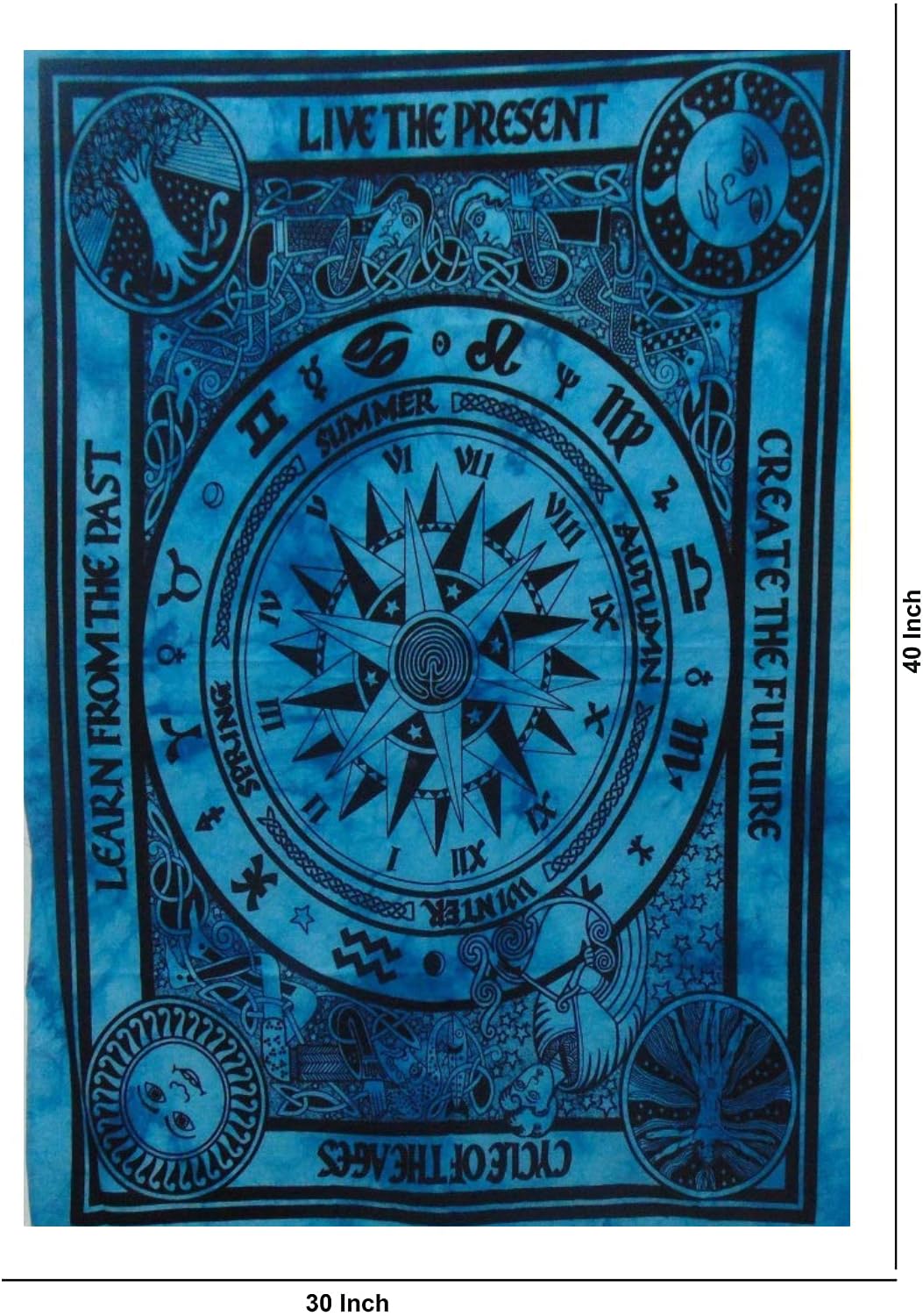 AVA Collections CELTIC CYCLE OF AGES Indian Cotton Blue Tie dye Wall Hanging Tapestry Decoration Bohemian Tapestry Yoga Mat 40 x 30 inches (Blue - Image 3