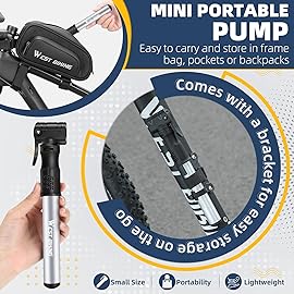 Bicycle Pump Mini Bike Pump - Aluminum Alloy Cycle Pump for Presta & Schrader Valve, Portable Lightweight Bike Tyre Pump Fast Tyre Inflation Mini Air Pump for Mountain Road Bike Ball Pumps (Silver)