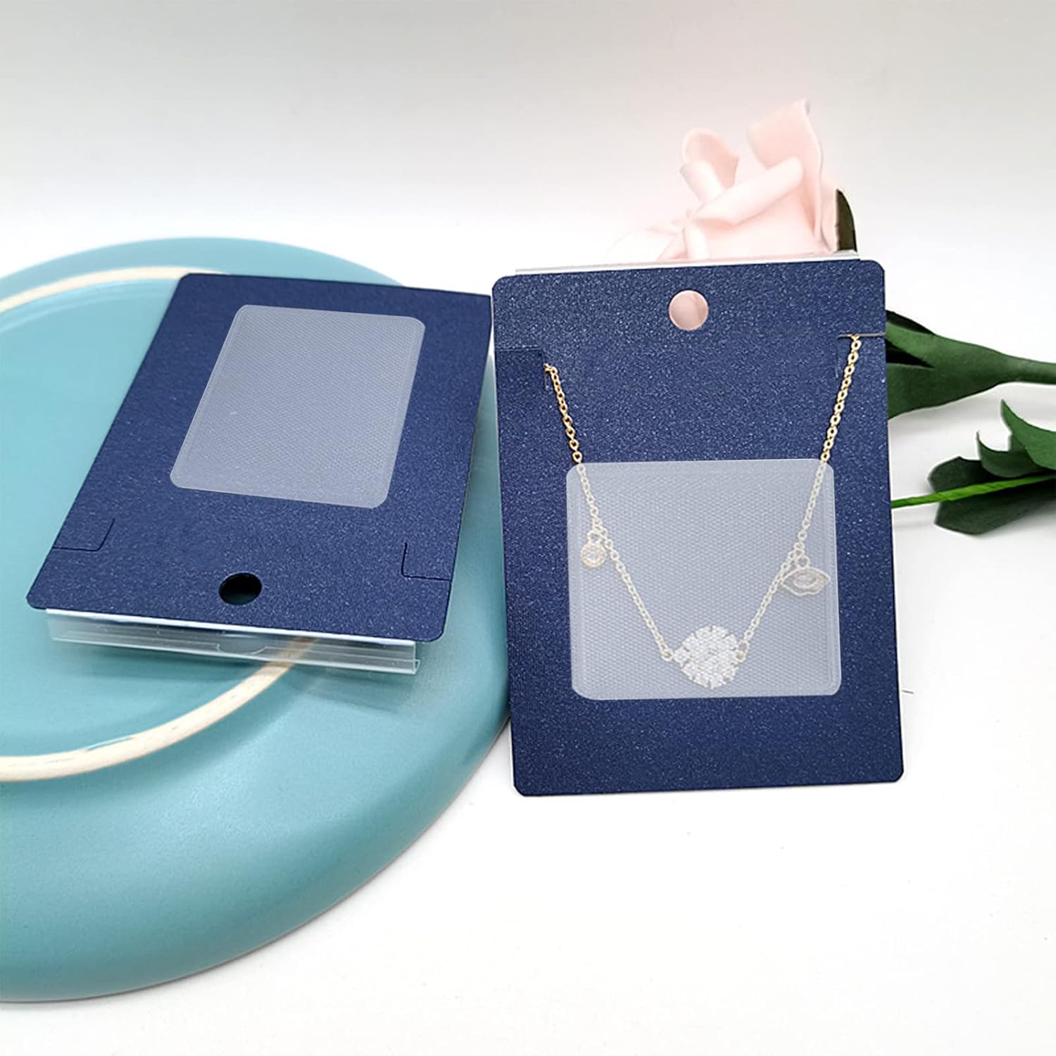 200 Pieces Necklace Chain Adhesive Pouch Self Adhesive Necklace Display Cards Pockets Jewelry Necklace Loose Chain Storage Pouch Clear Necklace Chain Sleeve Holder for Jewelry Card Packaging Supplies