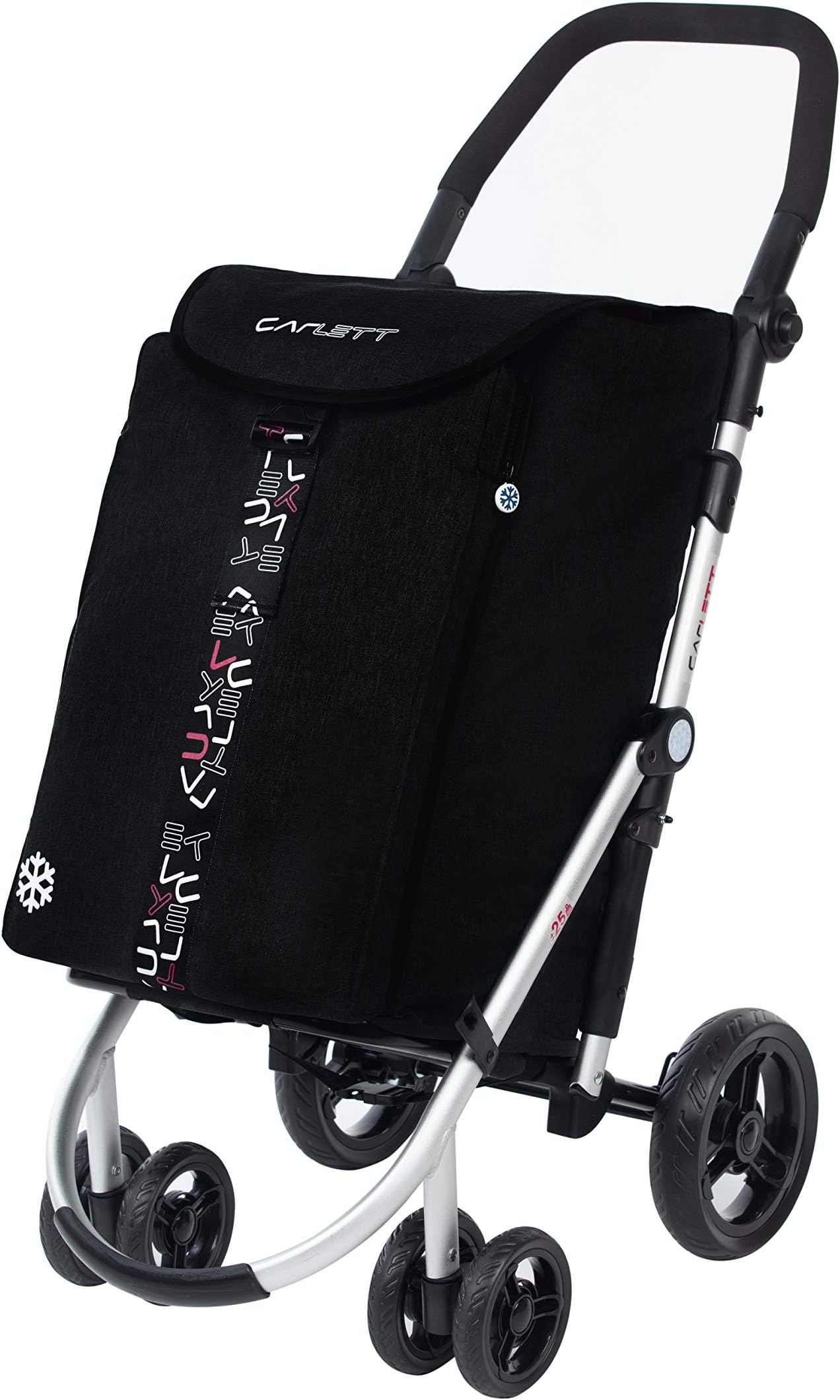 Lett 460 New Black TXT 4 Wheels Trolley, High Capacity 25kg Foldable Shopping Cart, 40L Main, 10L Cool Bag, Rear Pocket and Safety Catch, Lett460, 2020 Collection