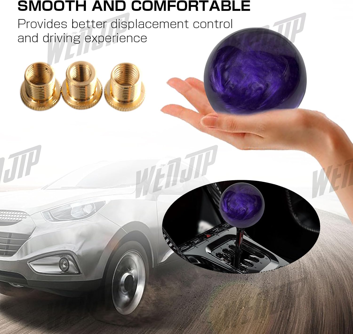 Marble Style Round Ball Shift Knob - Universal Fit for 5 & 6 Speed Manual/Automatic Vehicles, with 3 Adapters HTRACING (Purple)