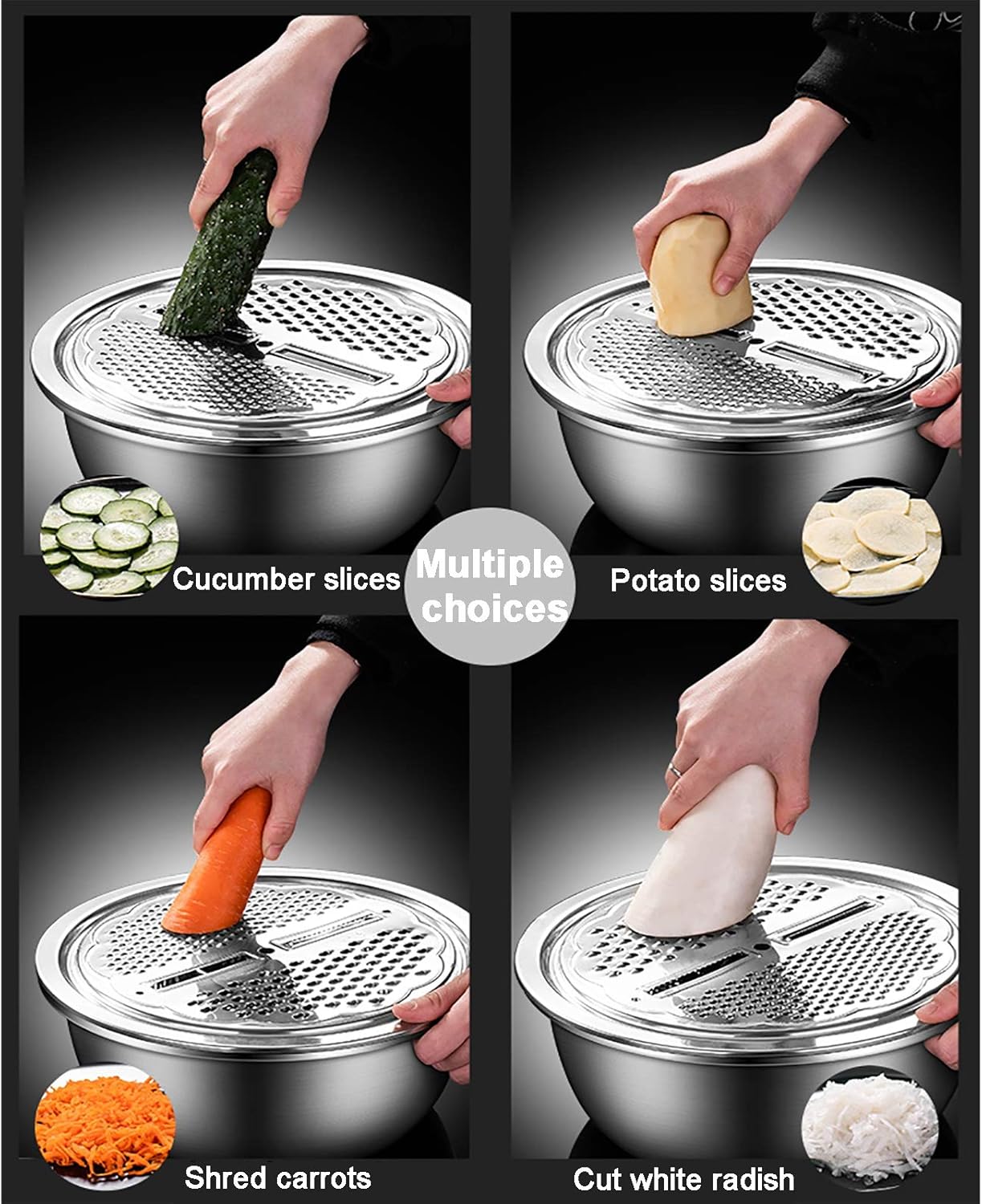 Multifunctional Onion Mincer Chopper Stainless Steel Mandoline Slicer Cutter Grater with Drain Basket Vegetable Chopper Food Chopper Kitchen Vegetable Spiralizer for All Veggies-Stainless Steel 28x1