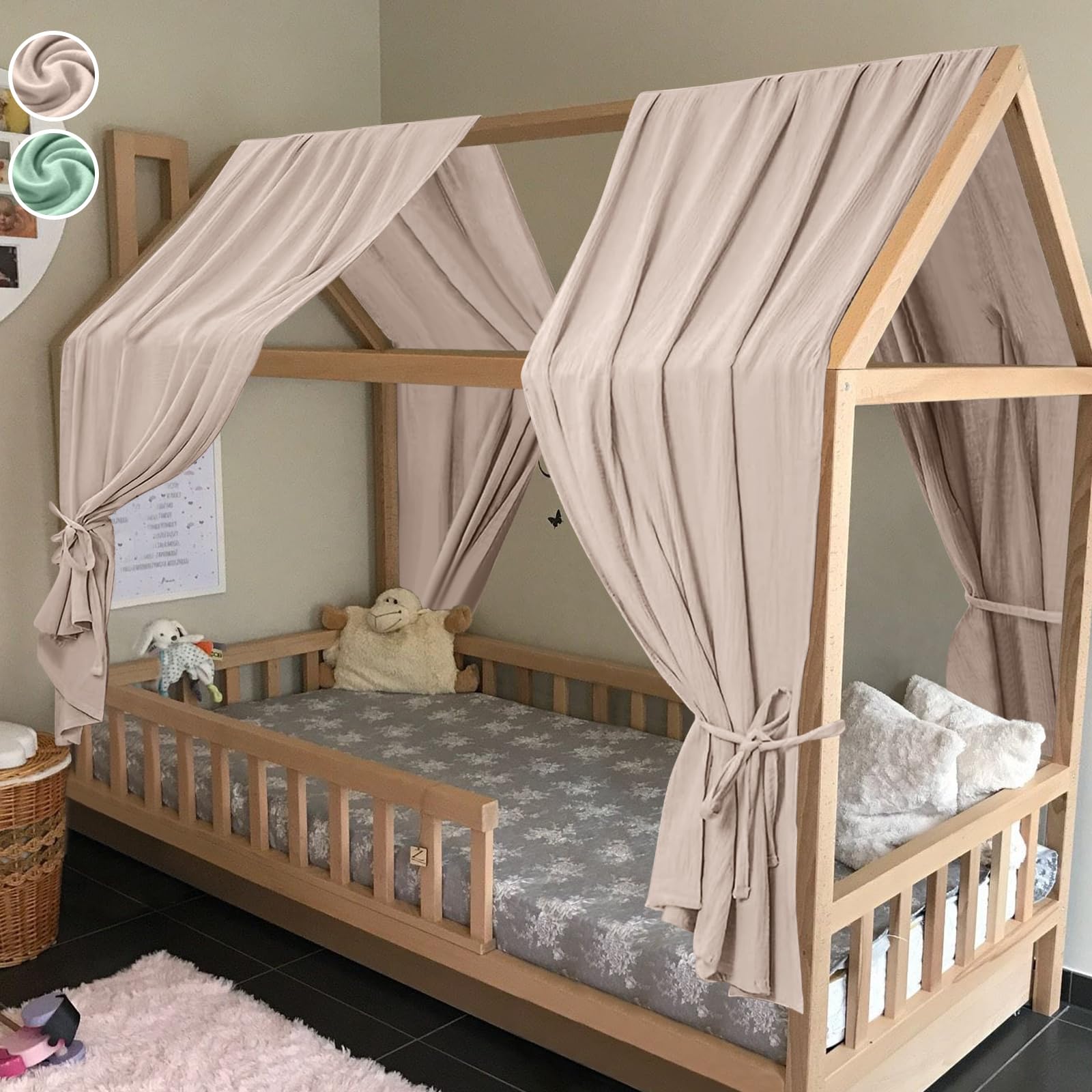 HOTUT Extra Wide Princess Bed Canopy, 2pcs Large Children Bed Canopy, 100% Cotton Girls Mosquito Net, Kids Princess Play Tents Nursery Room Decoration for Baby, for Women Bedroom Decorations