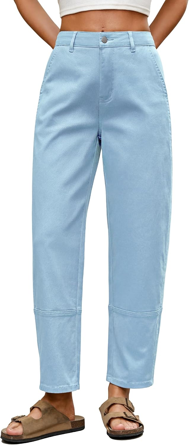 Eddoyee Harem Pants for Women, High Waisted Elastic Cropped Pants Ankle Length with Cargo Seam Layered Design