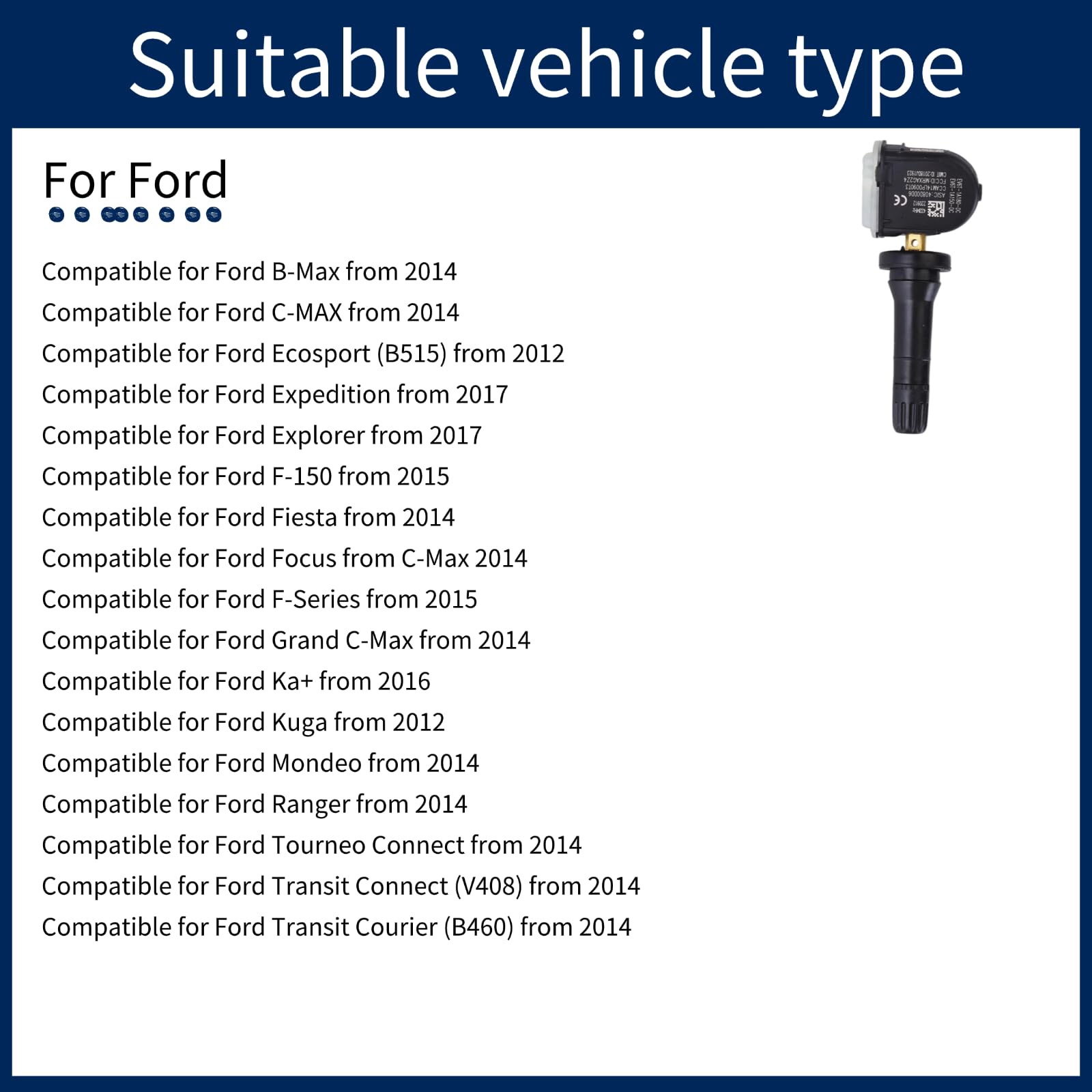 4X RDKS TPMS Reifendrucksensor 2318530 für Ford B-Max C-Max II Focus III F-150 Explorer Kuga Ka+ Transit Connect Mondeo, Auto Reifendruckkontrolle Reifendruckkontrollsystem