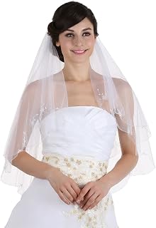 2T 2 Tier Floral Pattern Beaded Scalloped Edge Bridal Veil