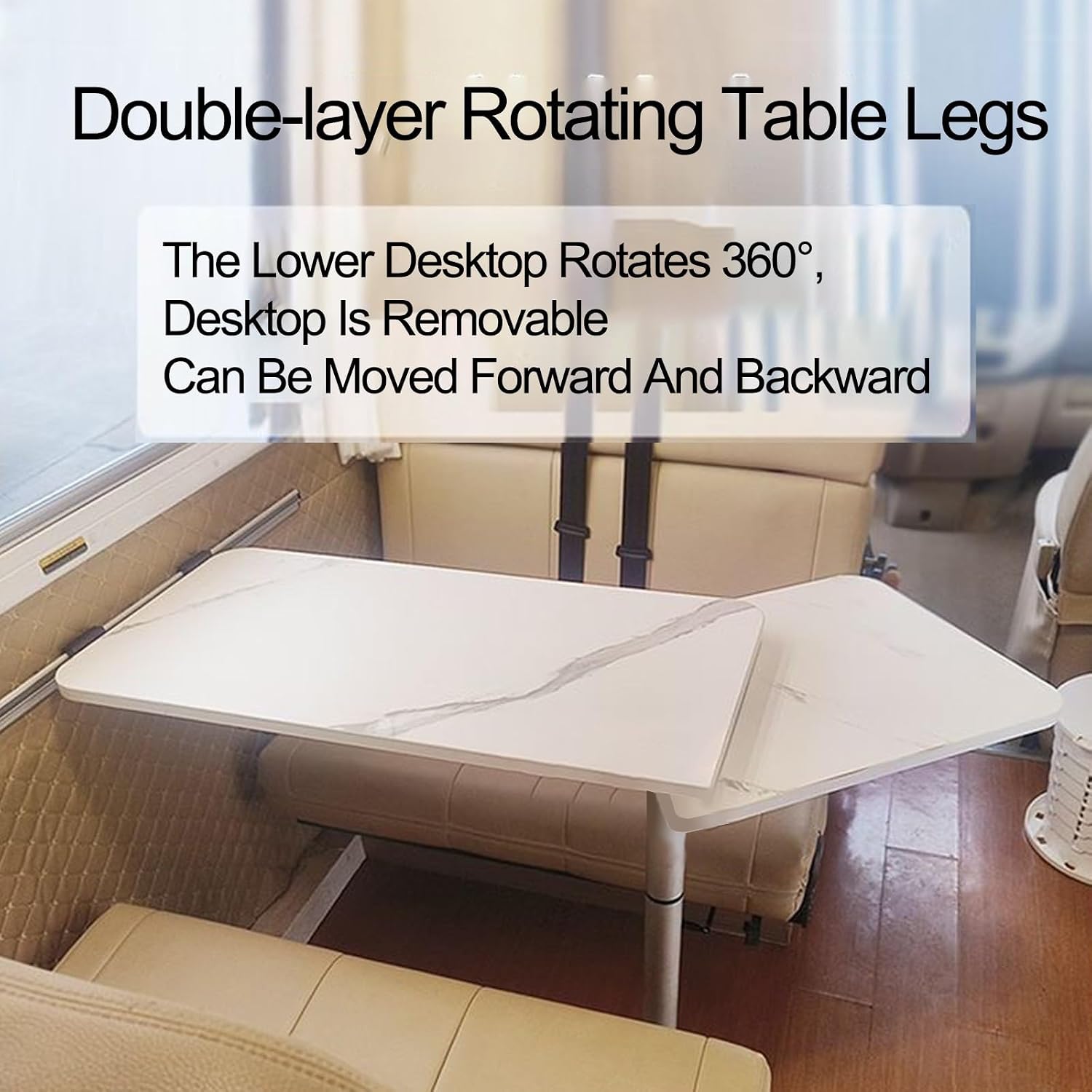 RV Dinette Table, 360° Rotatable, 41x34in Adjustable Work Table Detachable Double-Layer, Suitable for RVs, Picnics, Living Rooms(Gray)