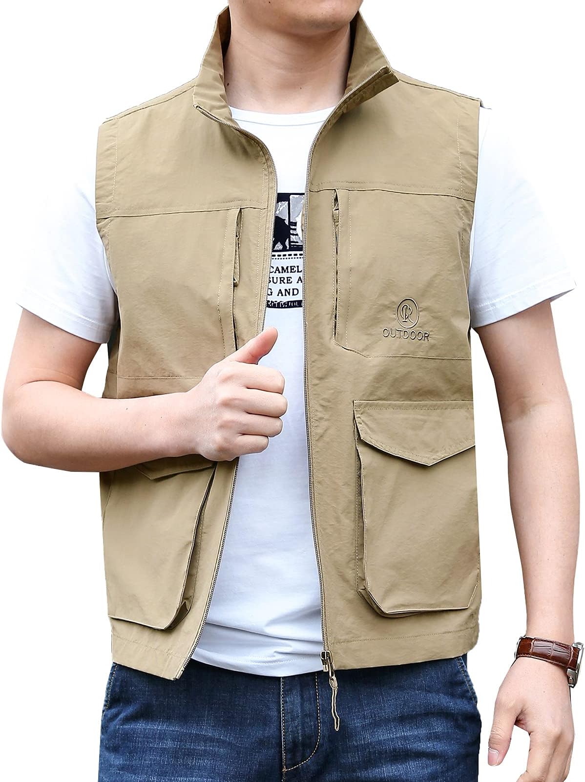 AIEOEMen's Outdoor Workout Vest Lightweight Travel Photo Vest Sleeveless Jacket with Pockets