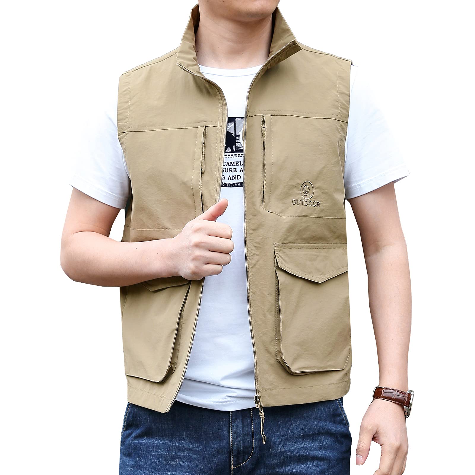 AIEOEMen's Outdoor Workout Vest Lightweight Travel Photo Vest Sleeveless Jacket with Pockets