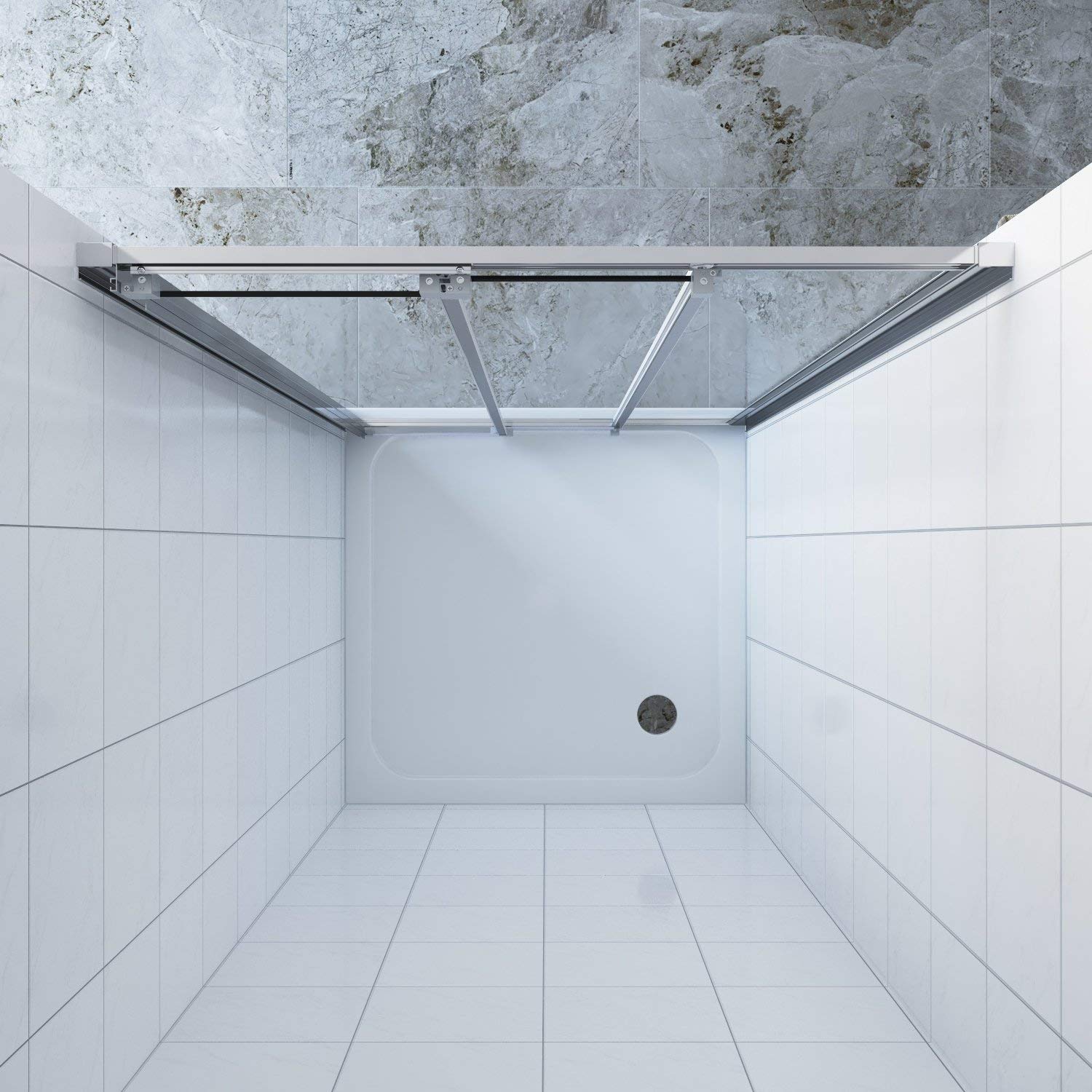 Duschwand Schiebetür Glas für Nische Gleittür 3 teilig Duschschiebetür 90cm Nischentür Dusche Höhe 195 cm aus 6 mm ESG-Sicherheitsglas Klarglas inkl. Nano-Beschichtung rechts-und links Montage