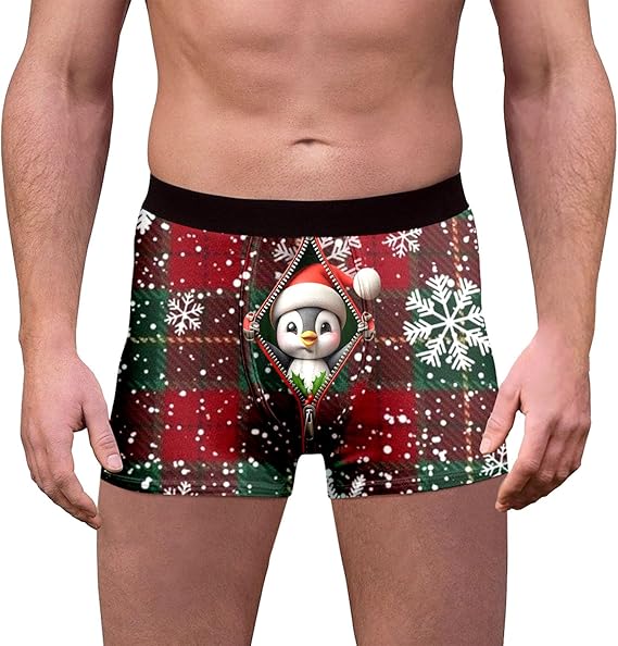 Boxer De Noël Short Amusant Et Confortable En Coton Imprimé, Doux Boxer Père Noël Sous-vêtements De Noël Short Respirant Cadeau Stretch, Sous- Vêtements De Noël Drôles Pour Hommes Sous-vêtements De
