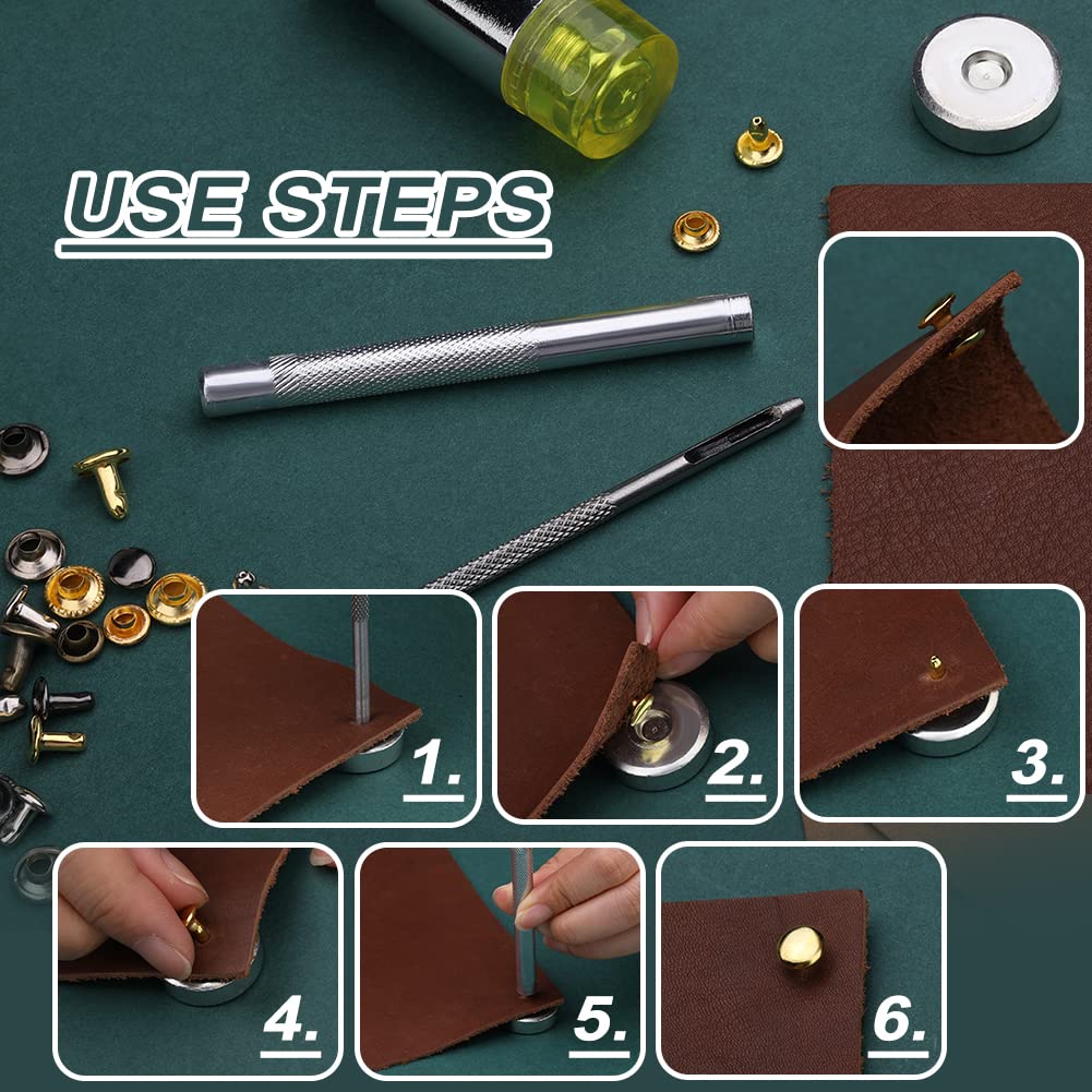 52 Shape Style Leather Hole Punch Tool for Belts, 60 Pcs Leather Snap Fasteners, 320 Pcs Rivets Kit, Multiple Shapes Hollow Punch Cutter Tool for Craft