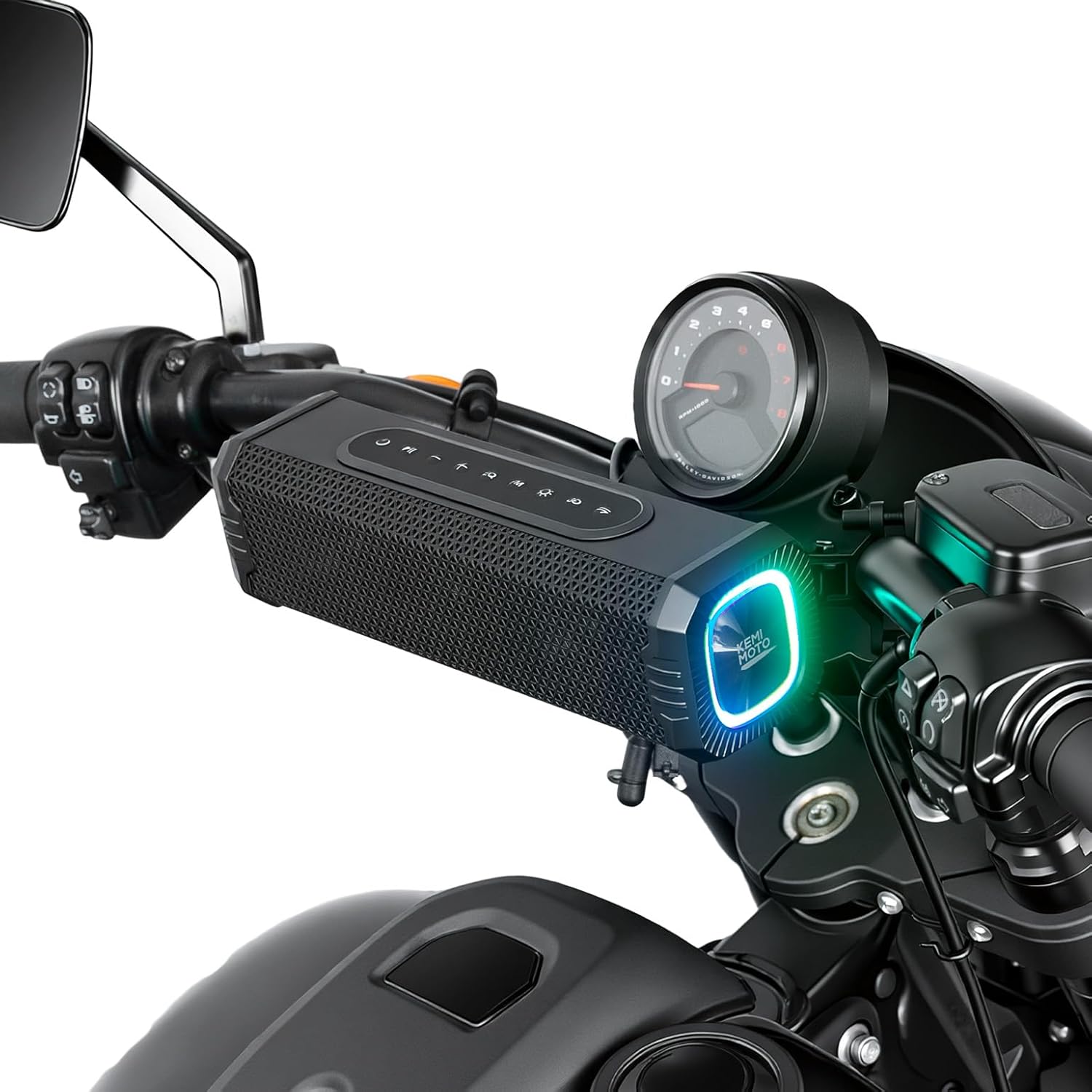 KEMIMOTO Motorcycle Speakers Bluetooth-Compatible Sound Bar, Handlebar Speaker with RGB Lights, IP66 Waterproof Motorcycle Audio System, Loud Stereo Bass for Highway Riding