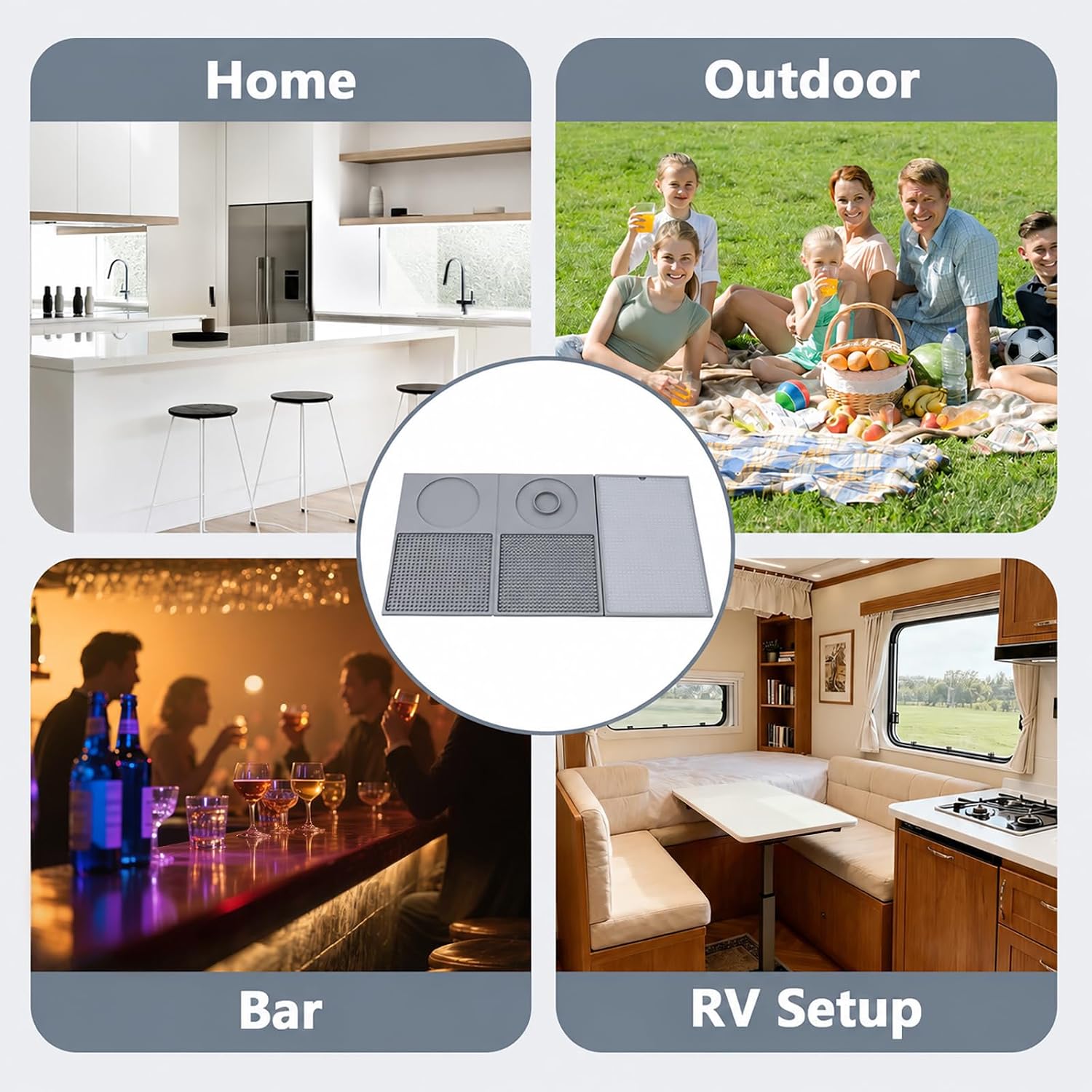 Dreamtop Bar Mat for Countertop, 3-Layer, 22'' x 12'', Gray