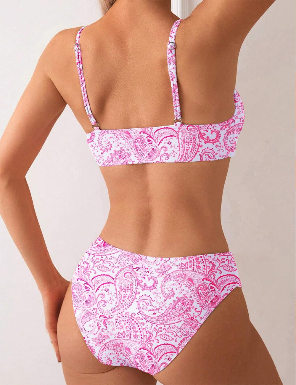 YIMISAN Women's Two Piece Swimsuit Floral Print Bikini Sets Spaghetti Straps Scoop Neck Mid Waist Cheeky Bathing Suit