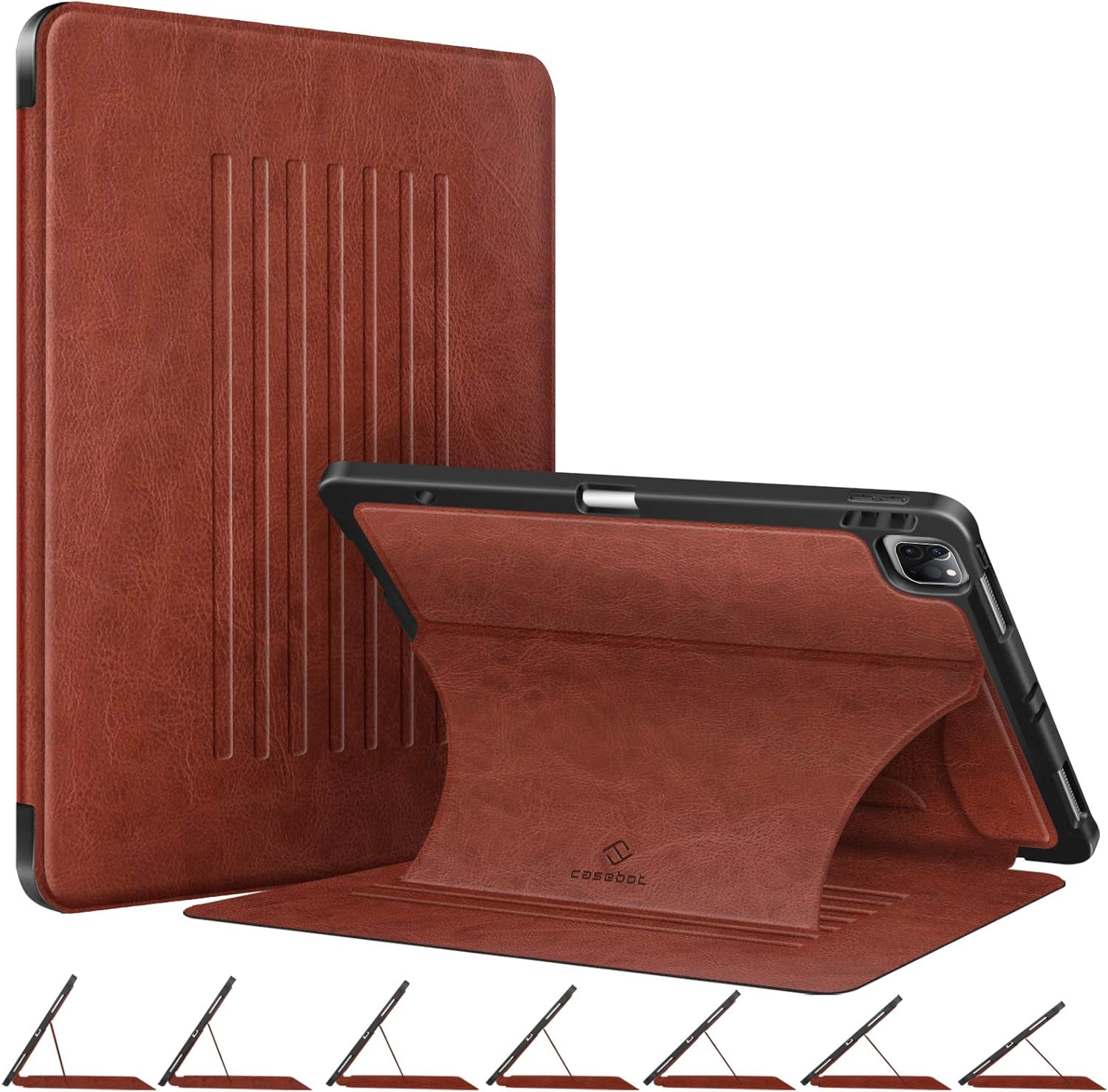 CaseBot Magnetic Case for iPad Pro 12.9-inch 6th Generation 2022, Multiple Angle Shockproof Rugged Stand Case, Soft TPU Back Cover w/Pencil Holder, Also Fit iPad Pro 12.9" 5th/4th/3rd Gen, Brown