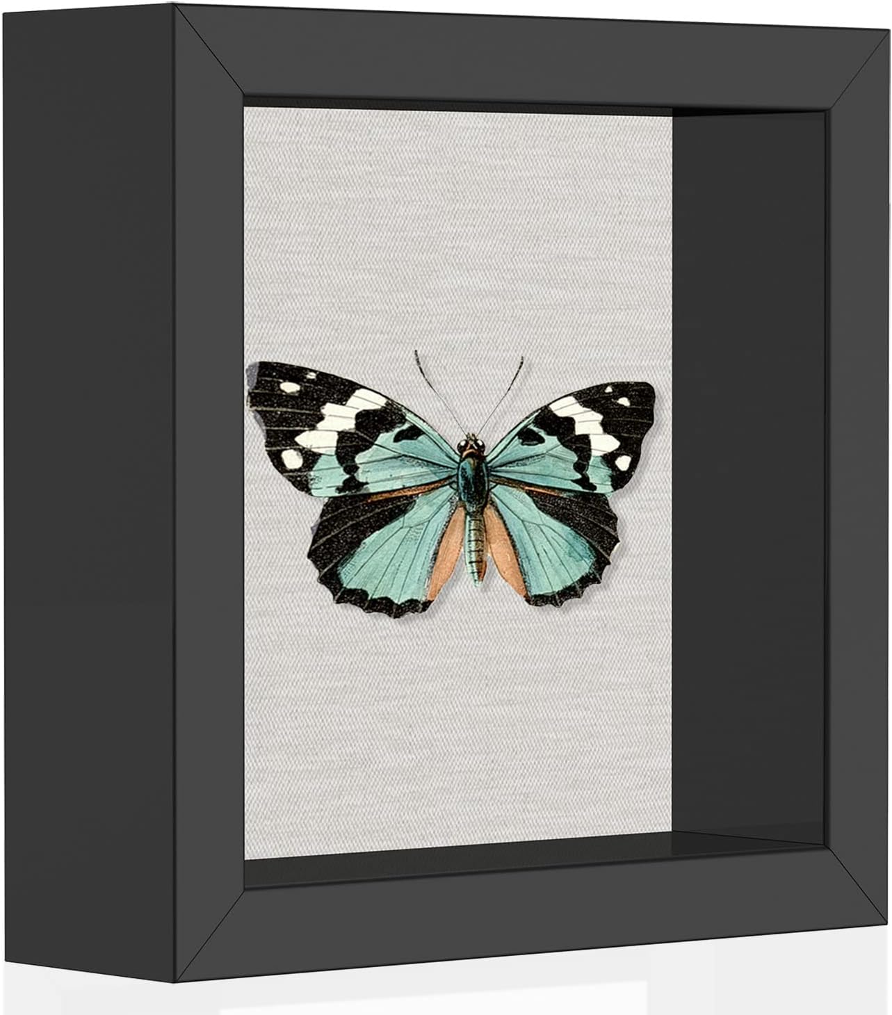 5x5 Shadow Box Picture Frame with Soft Linen Back - Metal Push Pins Included, Memory Box Display Case for Memorabilia Flower Awards Medals Wedding Photos, Black