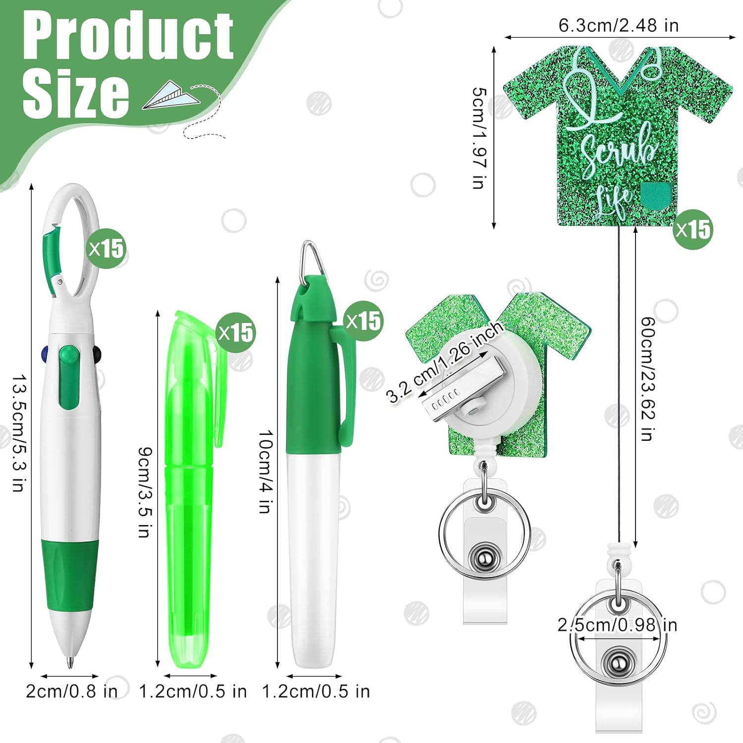 Sinmoe 75 Pcs Nurse Badge Reels Bulk Nurse Gifts Pen Set Include Badge Holder Tip Mini Highlighter Marker Pen Retractable Ballpens and Metal Ring Keychain for Doctor Gift Accessories(Bright Color)